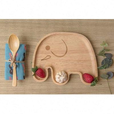 China Wooden Cute Baby Serving Dishes Baby Beech Wood Dish Elephant Pattern Dish Kids School Dinner Tray for sale