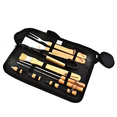 China Easily Cleaned Portable Cooking Set with Wooden Handle, BBQ Grill Tool Stainless Steel BBQ Tool Kit for sale