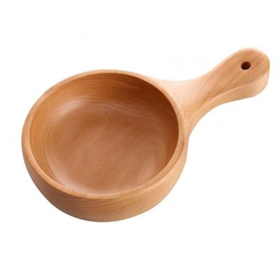 China New creative wooden salad bowl with wooden handle solid beech wood noodle soup bowl for baby for sale