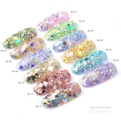 China Long Lasting 12 Colors Nails Holographic Laser Glitter Shimmert Dye Magic Acrylic Nail Art Power for sale