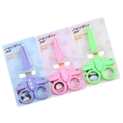 China New Style Purple Color Dragonfly Universal Full Cut Plastic Children Open Scissors Round Head Safety Kids Scissors for sale