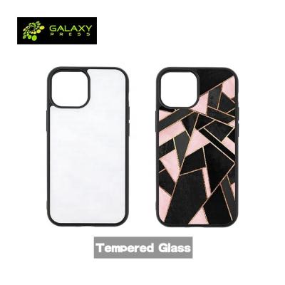 China Custom 2D Back Cover Sublimation Phone Case For iPhone 13 TPU Cover With Tempered Glass Insert for sale