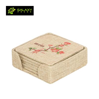 China Newest Next Viable Sublimation Faux Burlap Masks Mugs Coaster Set-6pcs-Square for sale