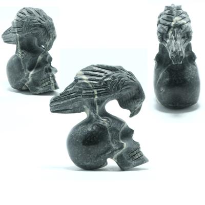 China Wholesale Rare Natural Black Ornament Home Decoration Europe Jade Skulls Eagle Carving For Halloween for sale