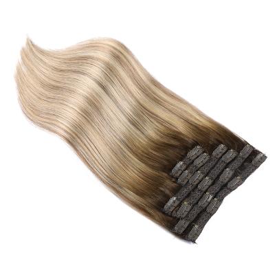 China Fast Delivery New Arrival Remy Brazilian PU Balayage Weft Free Skin Tangle Free Clip In Hair Extensions For Office Lady for sale