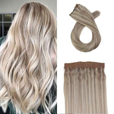 China Silky Straight Good Quality Remy Human Hair Double Drawn Wave Tangle Free Fish Wire Hair Halo Hair Extensions for sale