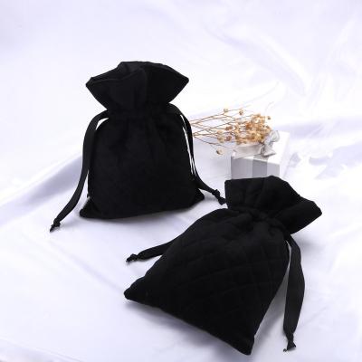 China Recyclable Accept Custom Logo Size Velvet Material Drawstring Bag Black Soft Velvet Jewelry Gift Packaging for sale