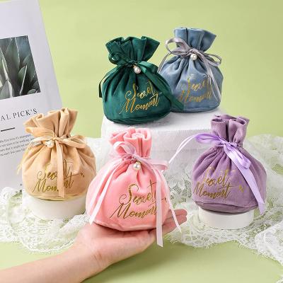 China Recyclable Custom Print Velvet Embroidered Pouch Drawstring Gift Bag Wholesale for sale