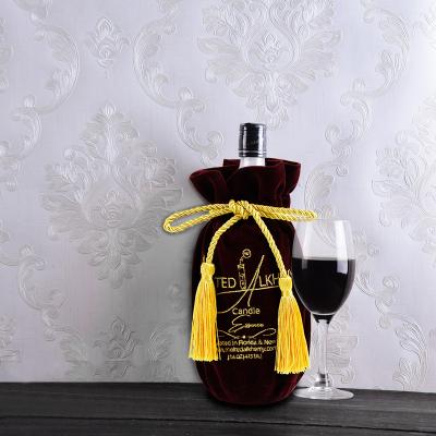 China Recyclable Tassel Drawstring Embroidered Velvet Wine Bag Custom Logo Wholesale for sale