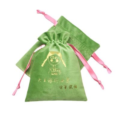 China Custom Security Pouch Gift Bag Luxury Green Fine Jewelry Drawstring Closure Dust Bag With Printed Logo for sale