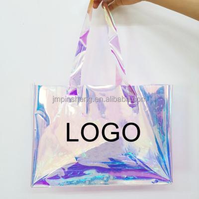 China Cheap PSH Holographic Handled Shopping Bag PVC Iridescence Handle Tote Bag Customize LOGO and Size for sale