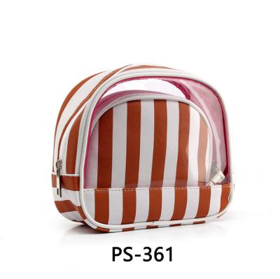 China New Fashion Stripe Custom Pocket Cosmetic Waterproof Makeup Two Bag for sale