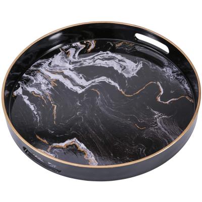 China Home.Restaurant.Bar.Hotel.Wedding Small Round Marble Display Handle Coffee Tray Serving Tray With Handles for sale