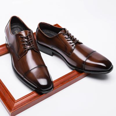 China Brown Durable Genuine Leather Dress Elevator Shoes Men Wedding Round Fashion Height 8cm for sale