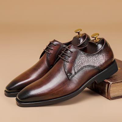 China Brown Durable Genuine Leather Dress Elevator Shoes Men Wedding Round Fashion Height 8cm for sale