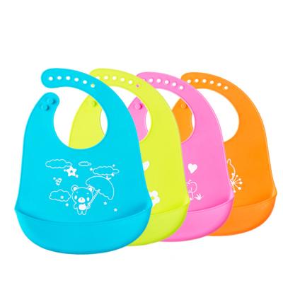 China Hot Selling Silicone Baby Bib Waterproof Silicone Custom Printed With Food Catcher for sale