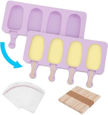 China Factory Wholesale Custom Viable 4 Cell Ice Cream Mold 100% Food Grade Silicone Frozen Juice Popsicle Maker for sale