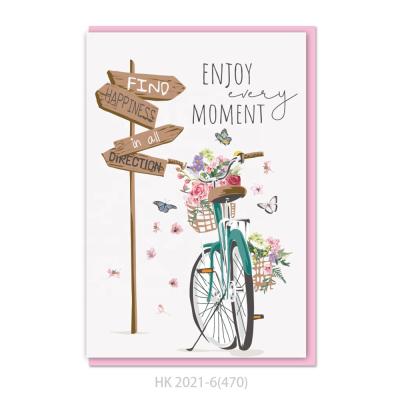 China Lovely Europe Bear Bike with Butterfly Sequin Design Greeting Cards for Daily or Party for sale