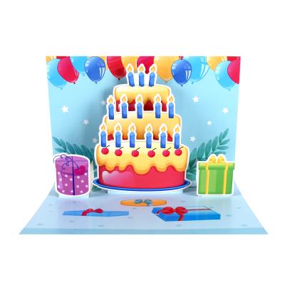 China Custom Printing Europe Happy Birthday 3D Greeting Cards With Envelopes Japan America Bag Blue Gold Tagmo Gift Cards for sale