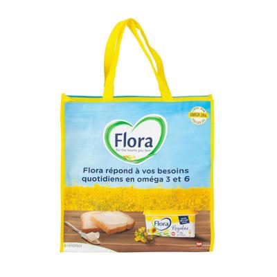 China Promotional Full Color Printing PP Woven Bag Handled Logo Customized Lamination Folding 25kg for sale