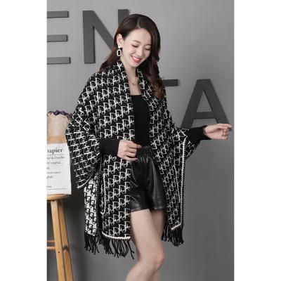 China Anti-pilling Good Quality Winter Shawl Women Chat Turn-down Collar Dyed Printed Knit Shrugs Shawl For Women for sale