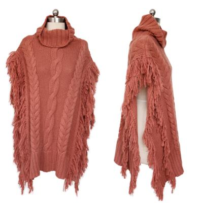 China Fashion Style High Quality Standard Sweater Poncho Tassel Design Knit Girl Sweater Woolen Pullovers Women Oversized Sweater for sale