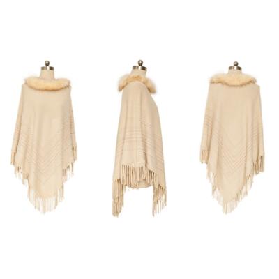 China Poncho Shawls China Wholesale Custom Winter Poncho Fringed Hem Sweater Warm Exquisite Luxury Ponchos Of Fur Capes For Women for sale