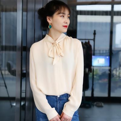 China new design women office blouse fashion ladies solid color tops able silk blouse Anti-wrinkle for sale