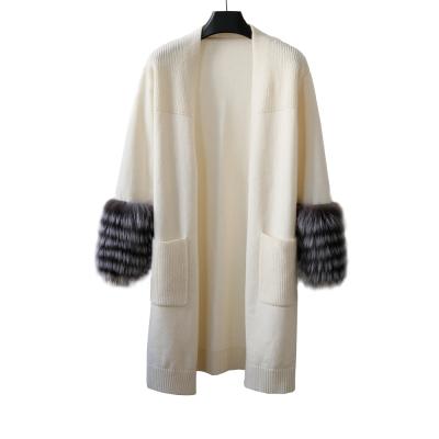 China Hot Sales Anti-pilling Women's Spring Autumn Solid Elegant Wool Long Knitted Plus Size Cardigan With Fur Cuff for sale