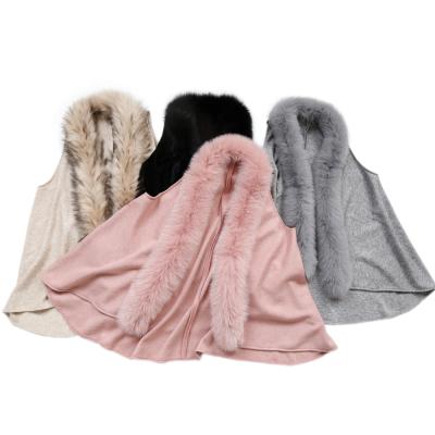 China With real fox fur vest real fox fur trim fashion style design women big fur vest multi color collar sleeveless real fox fur for sale