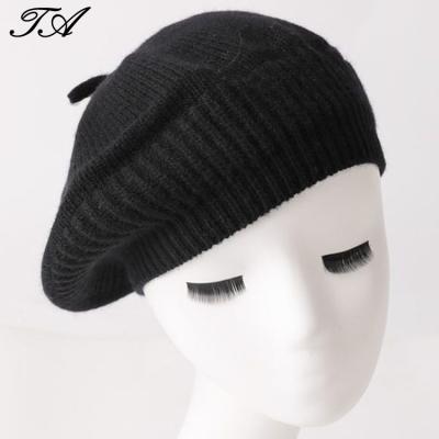 China JOINT Classic Pure Cashmere Goat Style Winter Beret Super Soft Flat Knitted Funny Hats For Women for sale