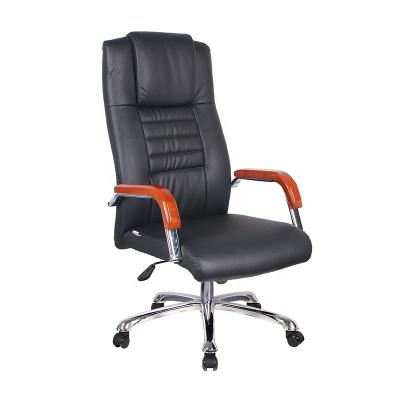 China Swivel Boos Chrome Base Adjustable Leather Office Boss Home Work Data Entry Leather (Waist) Chair With Wheels for sale