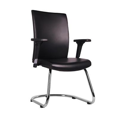 China Cooling Stainless Steel Furniture PU Cover Black Leather Visitors Chair Reception Room Office Computer Chair in Black Without Wheels for sale