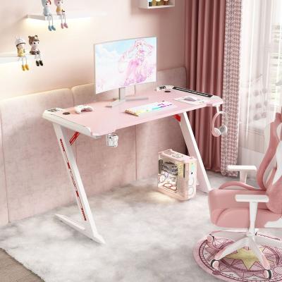 China Wholesale RGB RGB Large MDF Carbon Fiber Texture Pink PC Desktop Computer Packing Game Table Desk With LED Light for sale