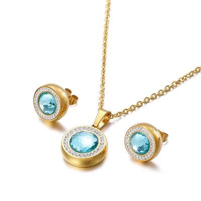 China 2021 Romantic Colorful Zircon Gold Plated Stainless Steel Women Jewelry Sets for sale