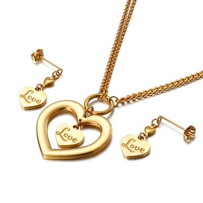 China 2021 Romantic Promotion Stainless Steel Double Heart Jewelry Sets For Lover Gifts for sale