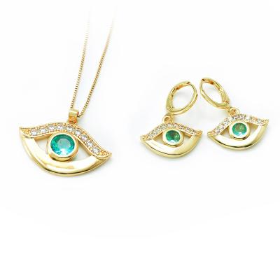 China 2021 FASHIONABLE Trendy Design Evil Eye Gold Necklace And Earring Cubic Zirconia Jewelry Sets for sale