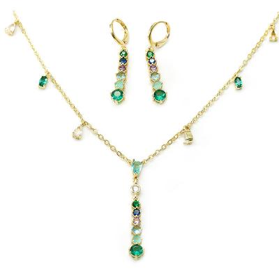 China FASHIONABLE hot sale colorful zircon jewelry sets earring and necklace for women 2021 for sale