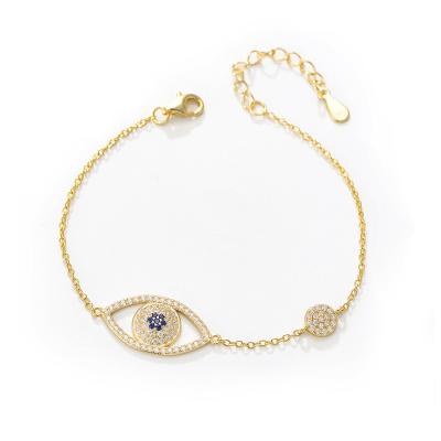 China Hiphop New Arrival 925 Sterling Silver Evil Eye Zircon Bracelet 2022 Gold Plated For Women for sale