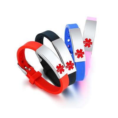 China 2022 Wholesale Punk Personalized Engraved Logo Stainless Steel Medical Pendant Silicone Bracelets for sale