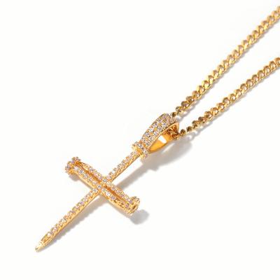 China 2022 Hot Sale Hip Hop 18k Gold Zirconia Brass Cross Pendant Necklace For Women Men Unisex for sale