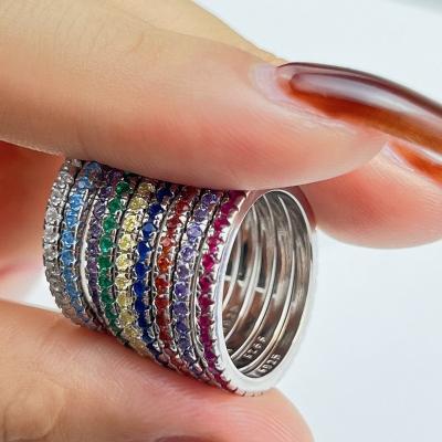 China Wholesale Office/Women Career Fashion 925 Sterling Silver Simple Stone Zircon Eternity Band Rings for sale