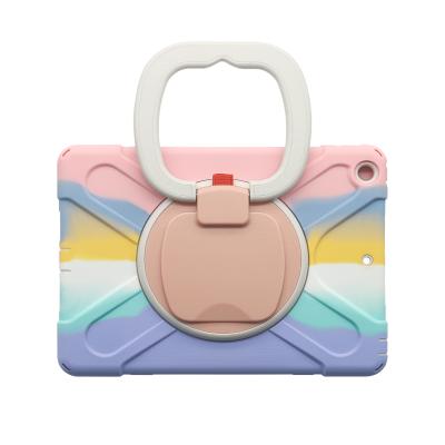 China Cute Strong Anti-fall Cartoon Full Protection Swivel Stand Rainbow Silicone iPad Case For Apple for sale