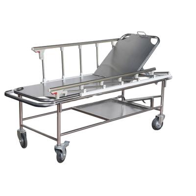 China Traditional Cheap Stainless Steel Stretcher Trolley Patient Trolley With Bumpers And Tray for sale