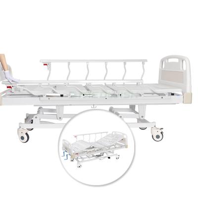 China Wholesale Hospital Furtinure AG-BMY002B Cold Rolled Manual Steel Plate Frame Double Crank Hospital Bed With Four Casters for sale