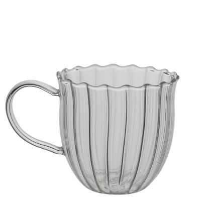 China Morden Luxury Blown Striped Heat Resistant Manually Household Tea Cup Restaurant Drinks Glass Mug for sale