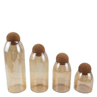 China Sustainable Household High Borosilicate Cereal Glass Storage Coarse Jar With Cork Cover For Kitchen for sale