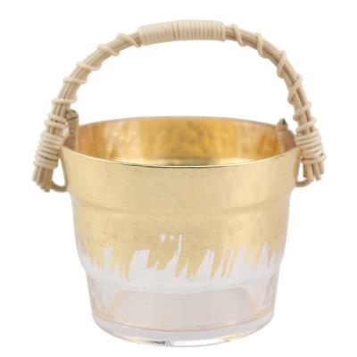 China Viable Ice Bucket With Handle Gold Glass Beer Bamboo Wine Bucket For Champagne Bar Ice Bucket for sale