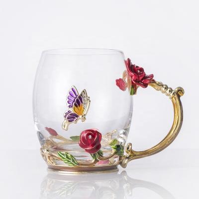 China Morden Design Enamel Color Coffee Mug Luxury High Temperature Resistant New Juice Cup Rose Tea Cup For Household for sale