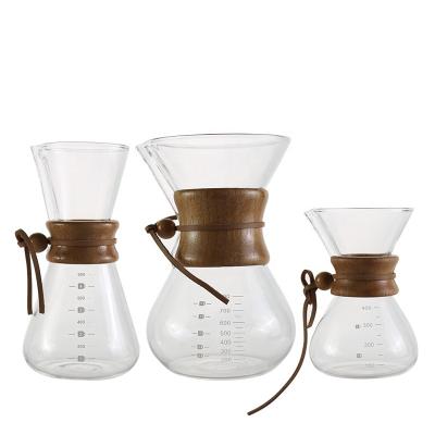 China Sustainable High Borosilicate Glass Coffee Cloud Hand-brewed Pot Customized Logo With Wooden Handle for sale